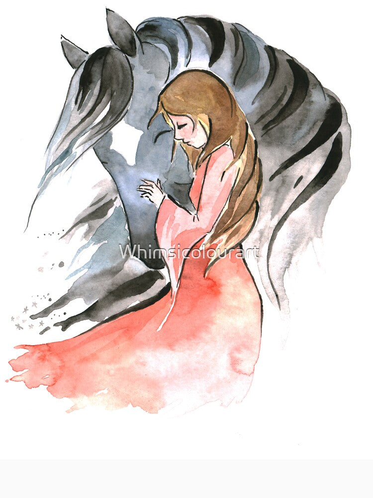 Girl and grey horse by Whimsicolourart