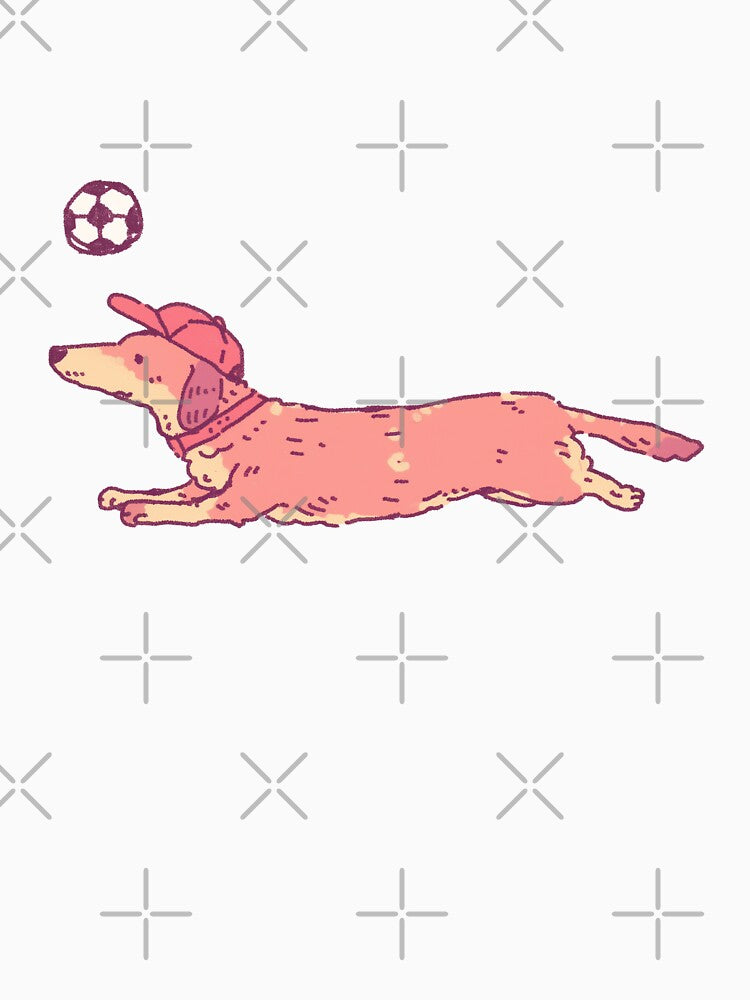 Soccer Football Dachshund, cap-wearing dachshund chasing a soccer ball by Magnificent Lizard