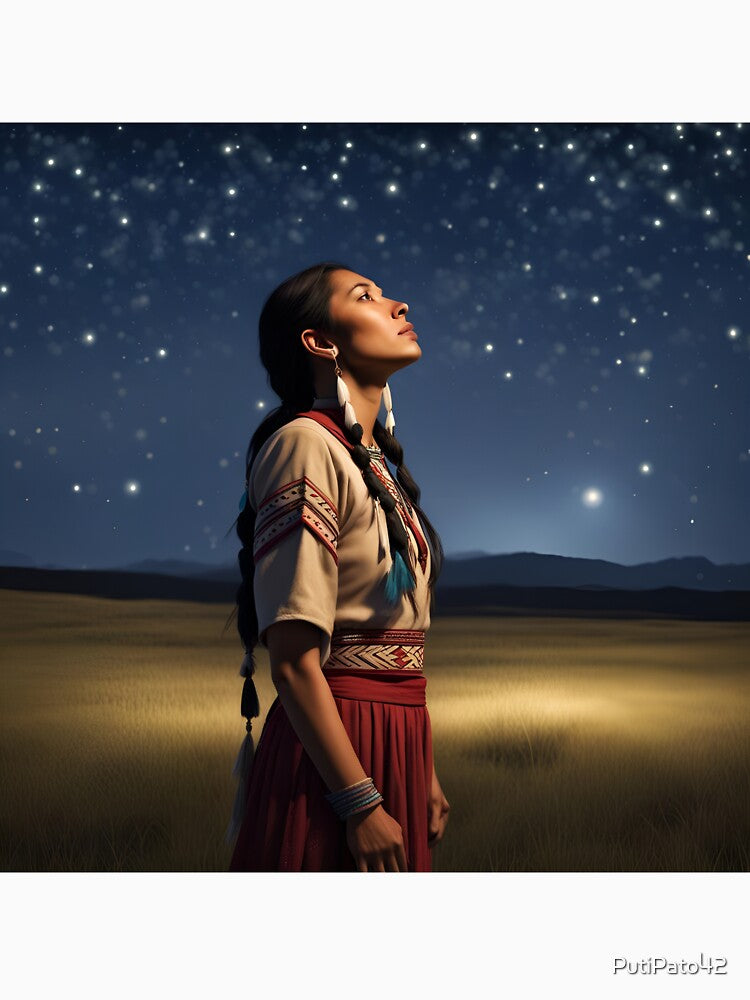 Native American woman looking at the sky by PutiPato42