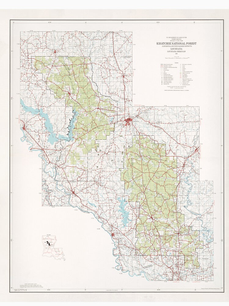 Old Kisatchie National Forest Map (1967) Vintage Louisiana Woodland Reserve Atlas by BravuraMedia