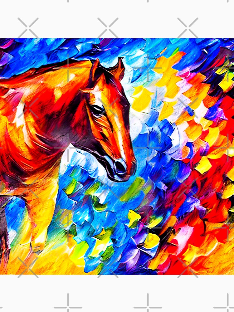 Brown horse portrait on a colorful blue, red and yellow background by NickoPrints