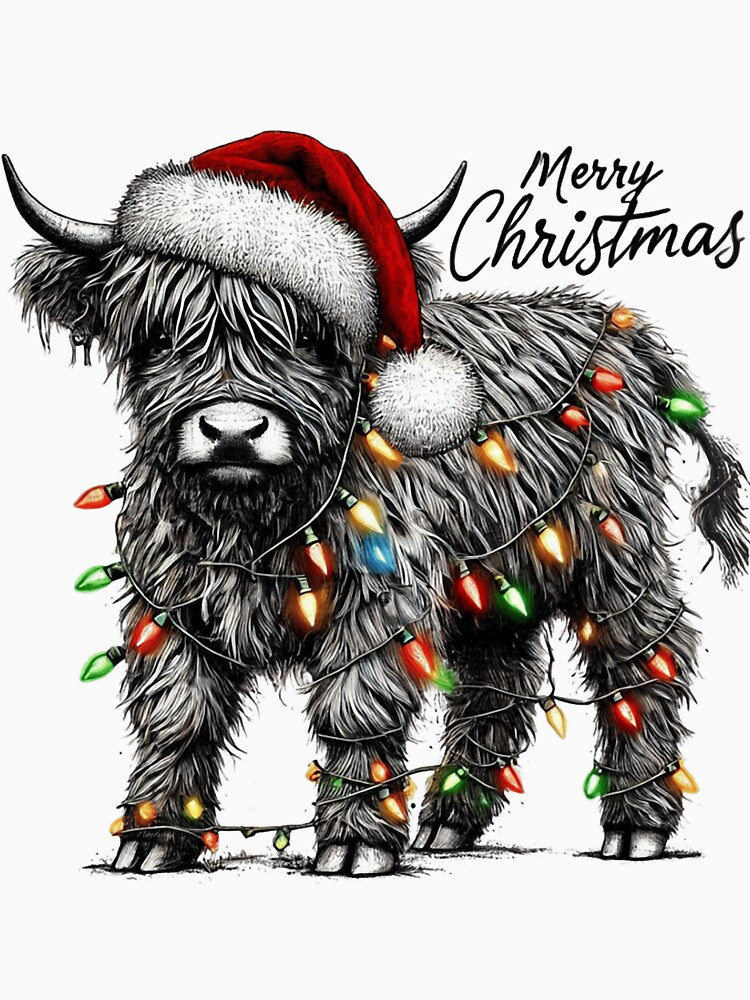 Mooey Christmas Highland Cow Santa Holiday Lights by DarylPope