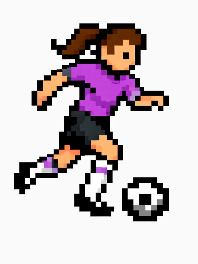 Pixel Female Soccer Player Dribbling – Purple Retro 8-Bit Football Player by Is It Soccer Or Football