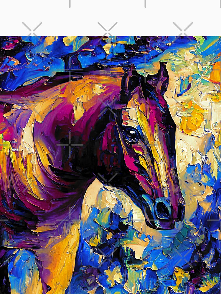 Horse portrait – blue, orange, and violet palette knife oil texture by NickoPrints