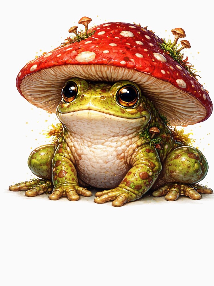 Cute Mushroom Frog – Cottagecore Fantasy Frog Illustration by RØNI AI