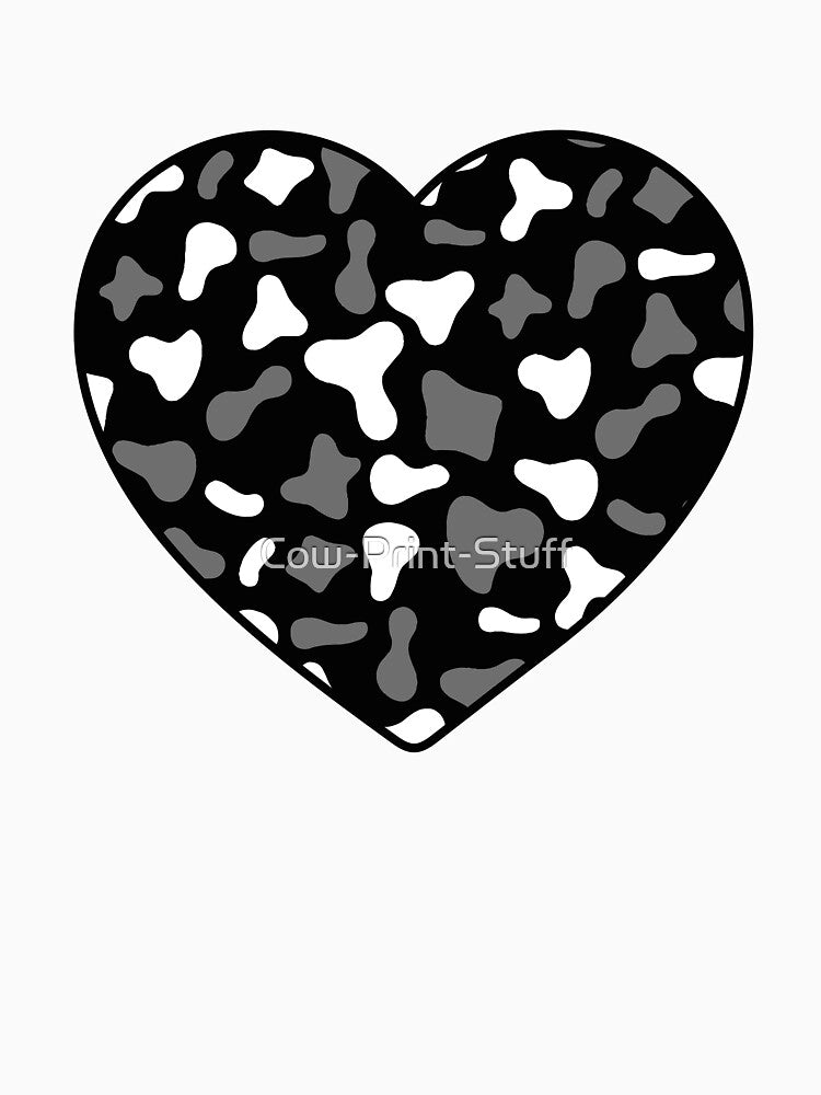 White Grey Cow Pattern on Black Cowhide | Black Cow Skin Heart by Cow-Print-Stuff