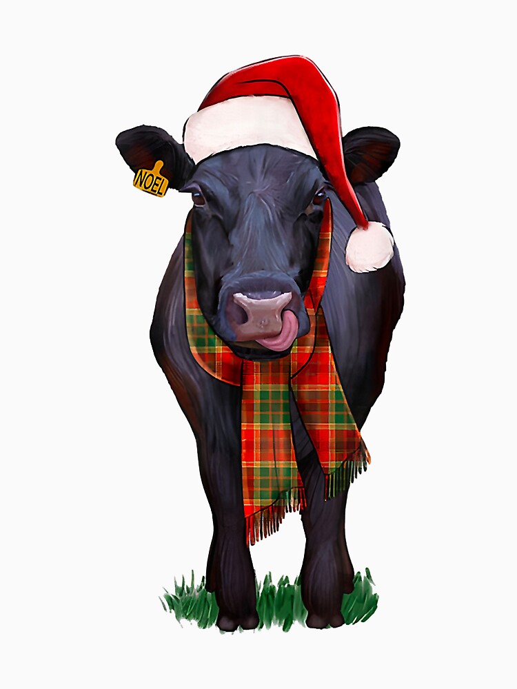 Black Angus Cow Santa Hat Christmas by douglasgary019