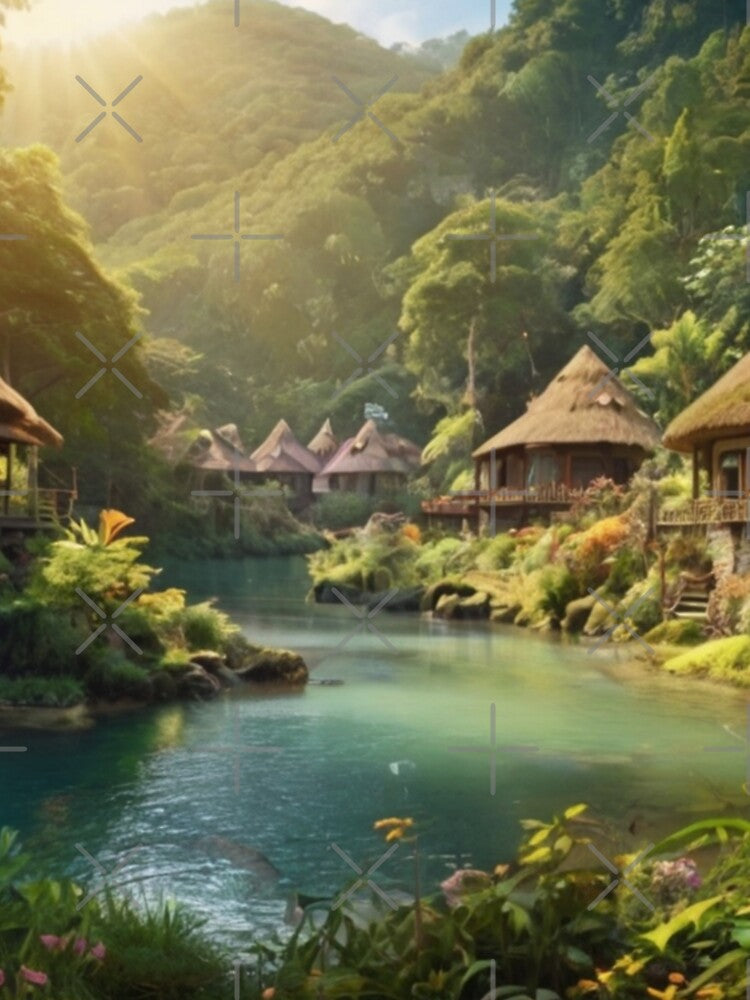 Magical Village by the Forest River by BlareBlare
