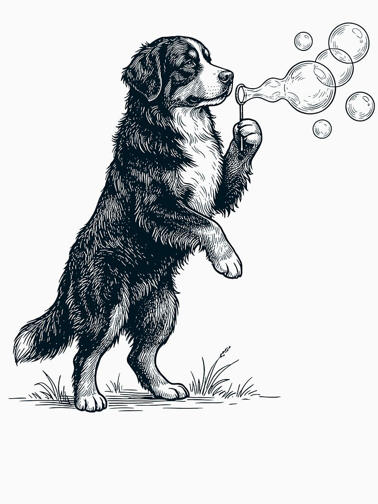 Vintage Bernese Mountain Dog Blowing Bubbles Dog Mom Dad Lover by DoodleTortle