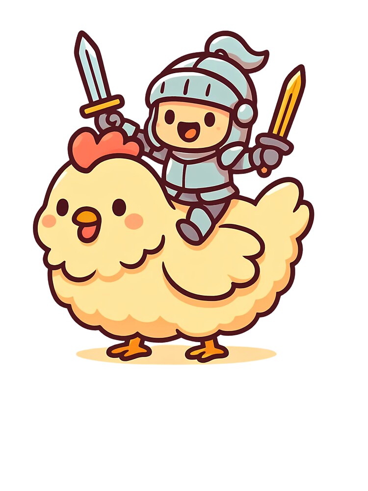 Cute Chicken Knight Riding a Fluffy Chicken | Adorable Chicken Jockey Art by By Jane Luc