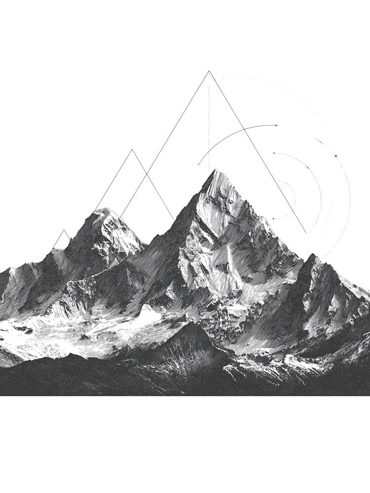 Realistic Mountain Geometric Art | black and white illustration by TypoArtPrints