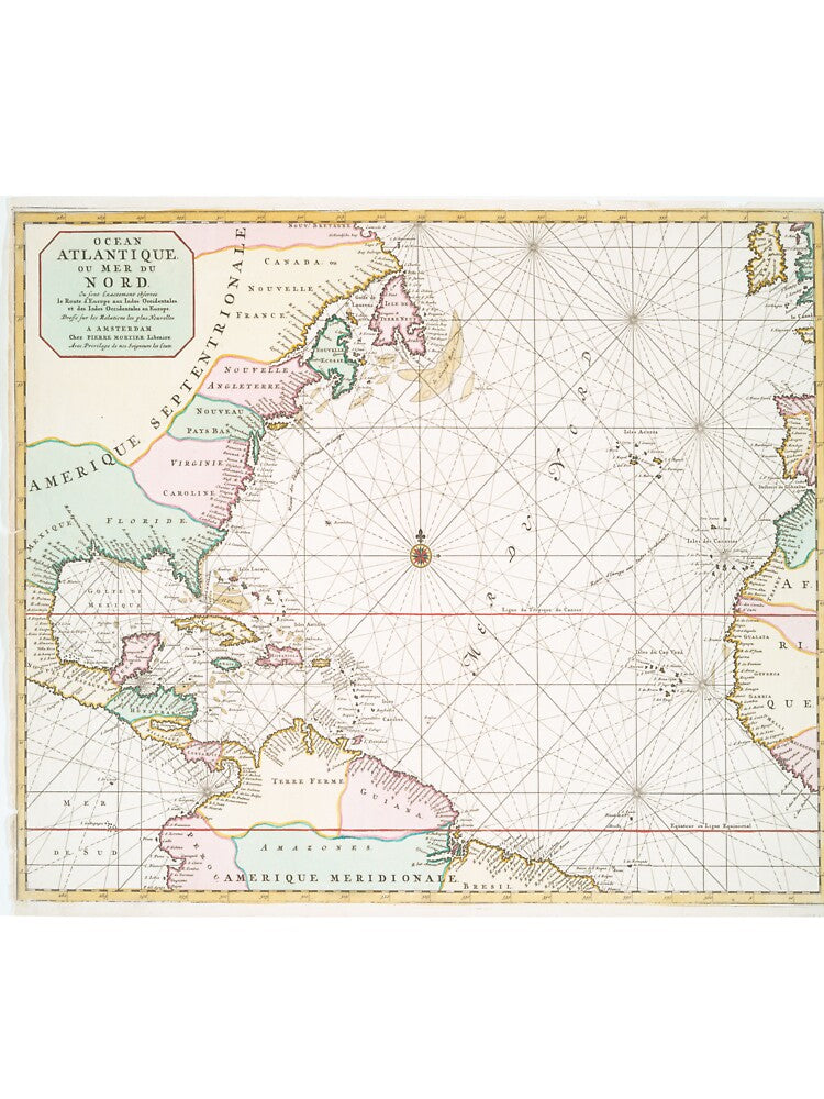 Vintage Atlantic Ocean & North America Map (1700s) by BravuraMedia