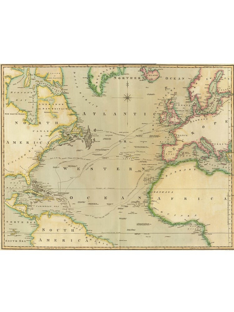Vintage Map of The Atlantic Ocean (1817) by BravuraMedia