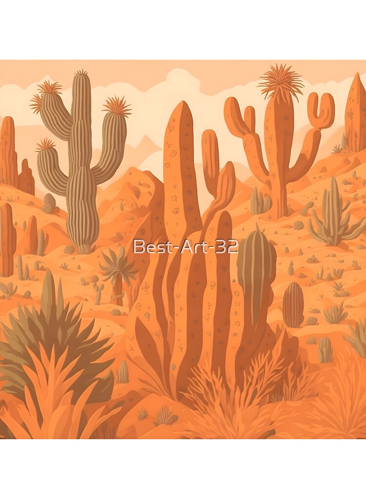 "Desert Dreams: Artwork with Seamless Patterns in Warm Sandy Tones and Cacti Accents by Best-Art-32