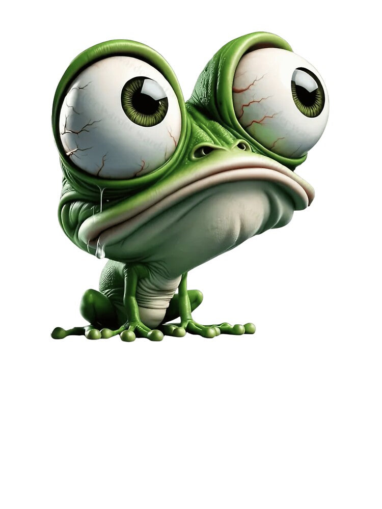 Funny Big Eyed Frog Cartoon – Cute Sad Amphibian Illustration by EMOTION SHOP