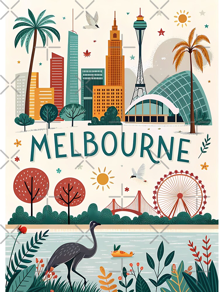 Colorful Melbourne Cityscape – Australia Nature & Landmarks Art by Witsprings