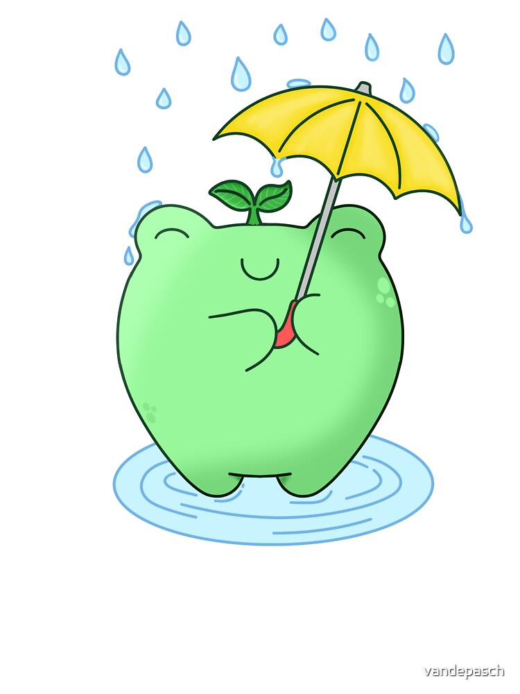 cute frog in the rain kawaii by vandepasch
