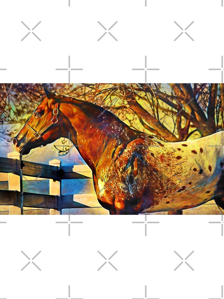 Appaloosa horse sitting near a tree and fence – digital painting by NickoPrints