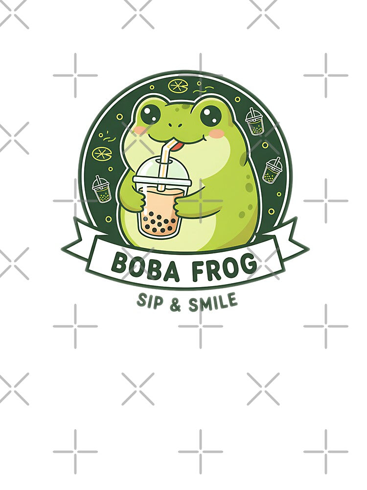 Kawaii Chibi Frog Drinking Bubble Tea – Cute Funny Frog Art for Sticker & Shirt by meesub