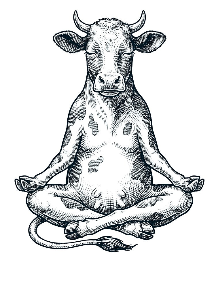 Vintage Cow Yoga Lotus Meditation Lover Farmer by DoodleTortle