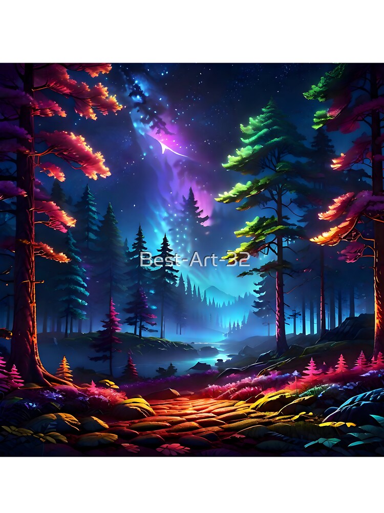 Vibrant, Luminescent Forest at Night by Best-Art-32