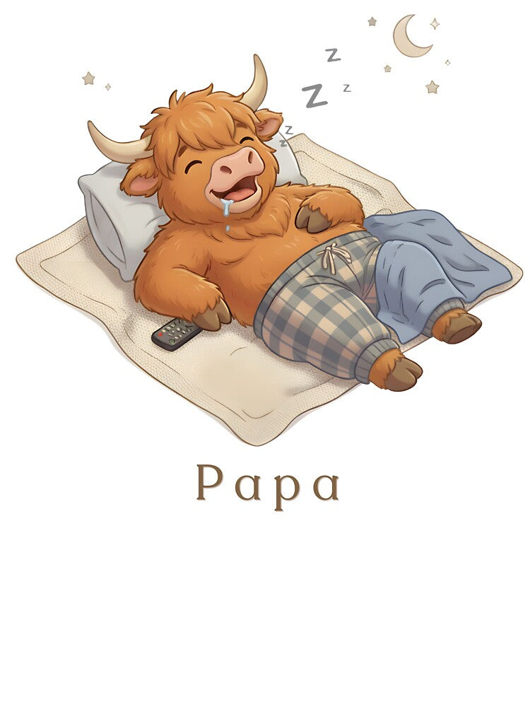 Papa Highland Cow Sleeping Illustration by HumTumMe