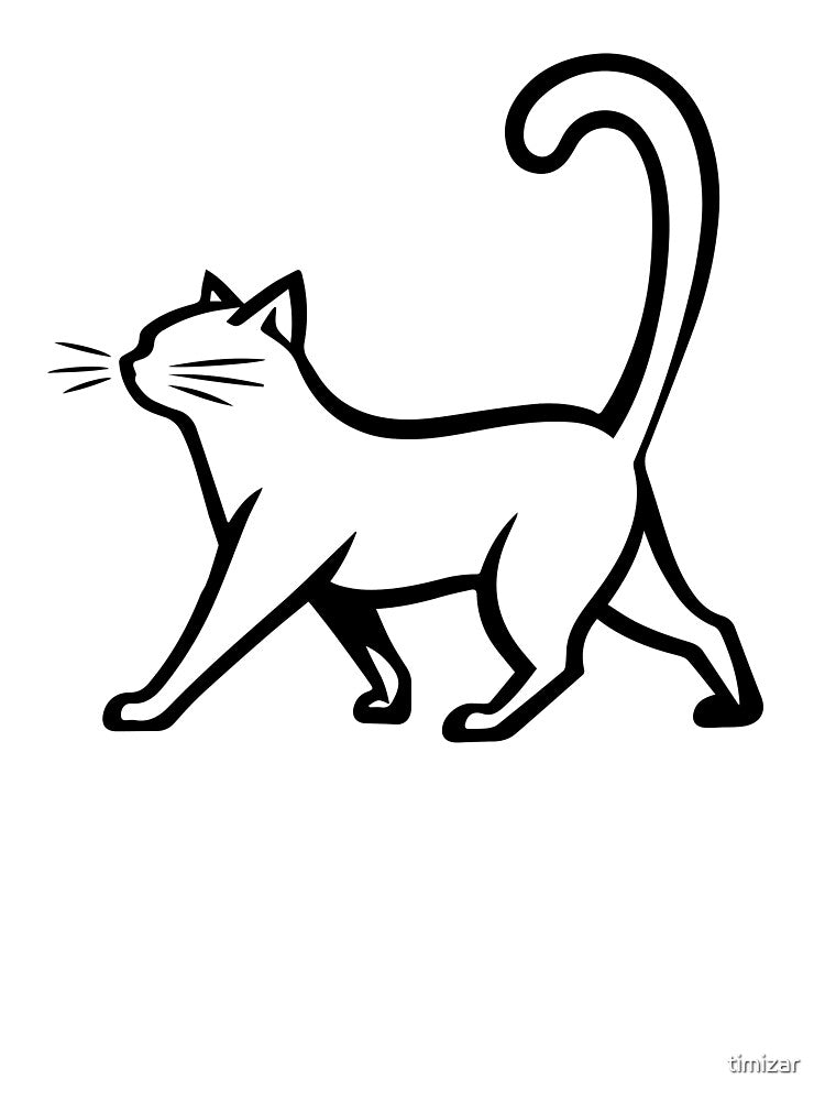 Minimalist Cat Line Art Cute Walking Cat Outline Design by timizar