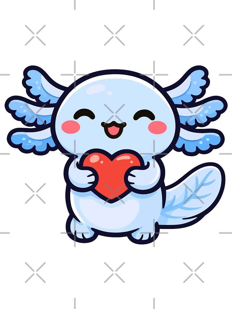Blue Axolotl Holding Heart Cute Kawaii by Antonio Piguave