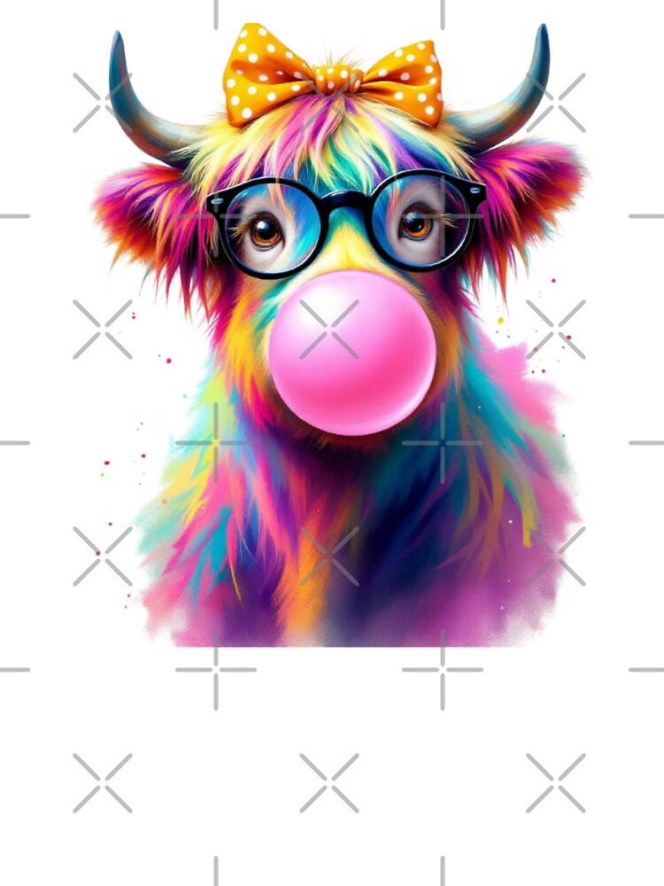 Get a Load of This Guy - Colorful Highland Cow with Glasses & Bow | Funny Rainbow Cow Art by Top Pixora