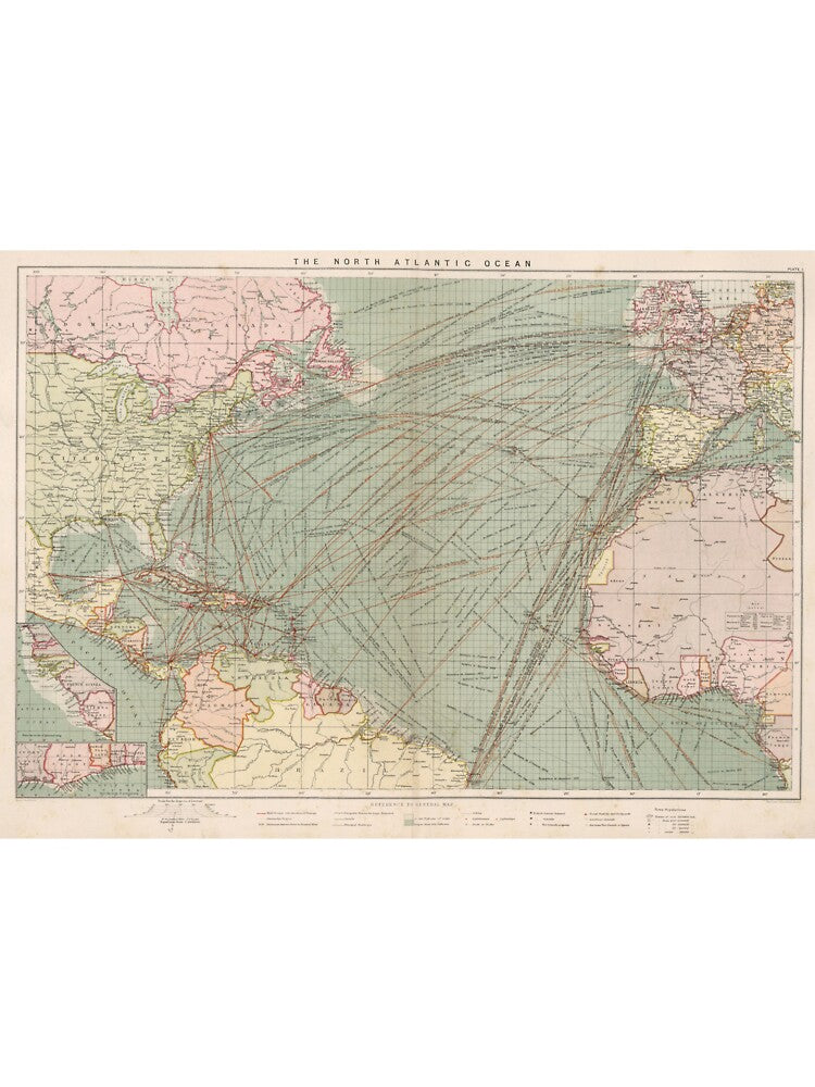 Vintage Atlantic Ocean Navagational Map (1905) by BravuraMedia