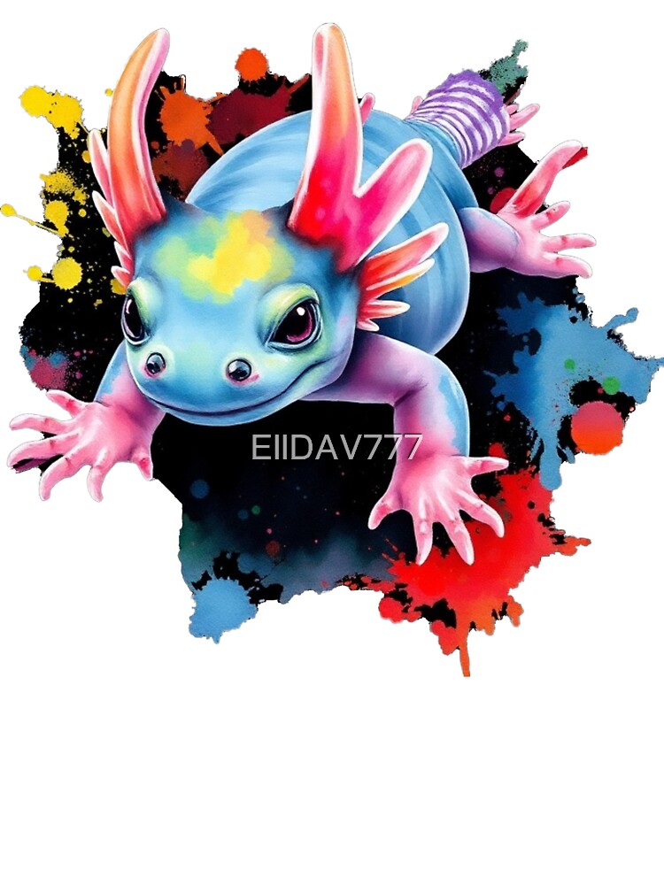 Cute Kawaii Axolotl Colorful Watercolor Illustration - Vibrant Fantasy Amphibian Art Print by EllDAV777