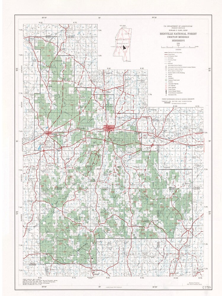Old Bienville National Forest Map (1964) Vintage Mississippi Woodlands Reserve Atlas by BravuraMedia