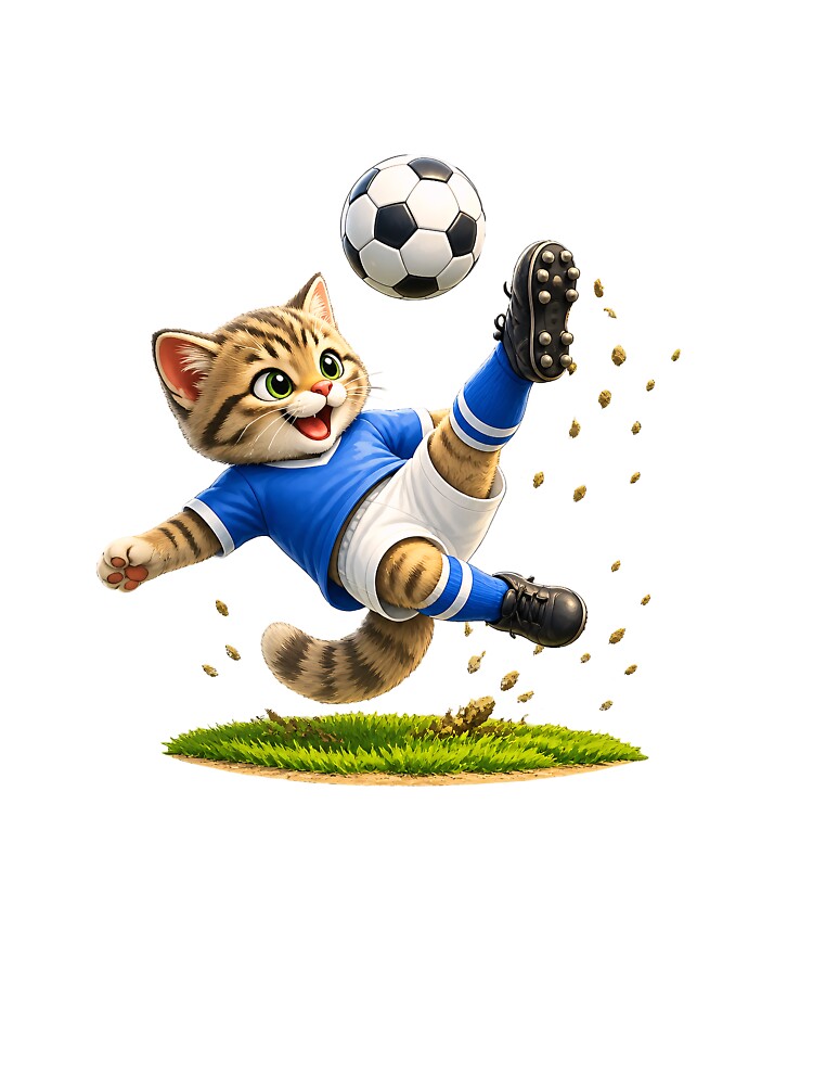 Cute Soccer Cat Bicycle Kick Design - Funny Football Kitten by XingXingJia