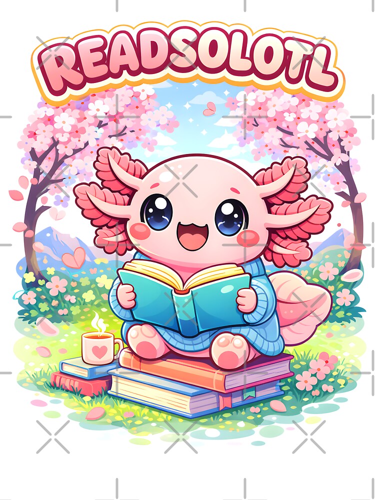 READSOLOTL Cute Kawaii Axolotl Spring Reading Bookworm Cozy Nature by MuniraWearify