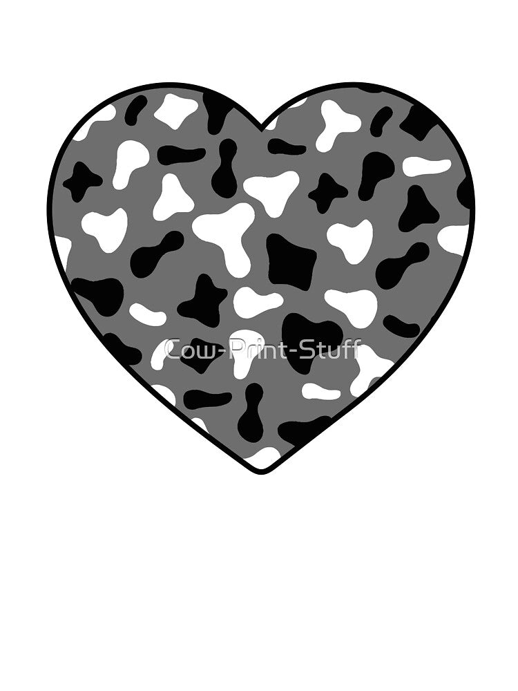 White black Cow Pattern on Grey Cowhide | Grey Cow Skin Heart by Cow-Print-Stuff