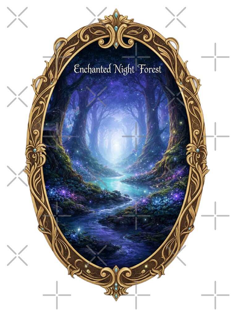 Enchanted Forest River at Night – Magical Fantasy Woodland Dreamscape Art by anandsiva2703