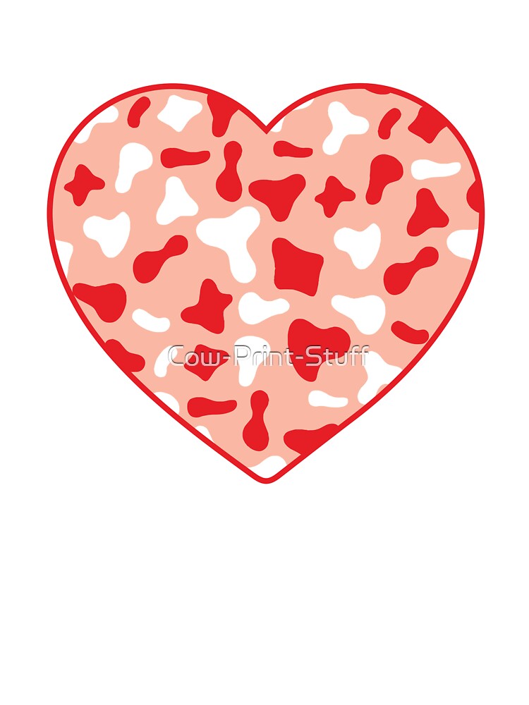 Red White Cow Pattern on Pink Cowhide | Pink Cow Skin Heart by Cow-Print-Stuff