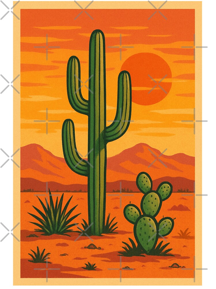 Desert Cactus – Vintage Retro Aesthetic Artwork by RouniBoutique