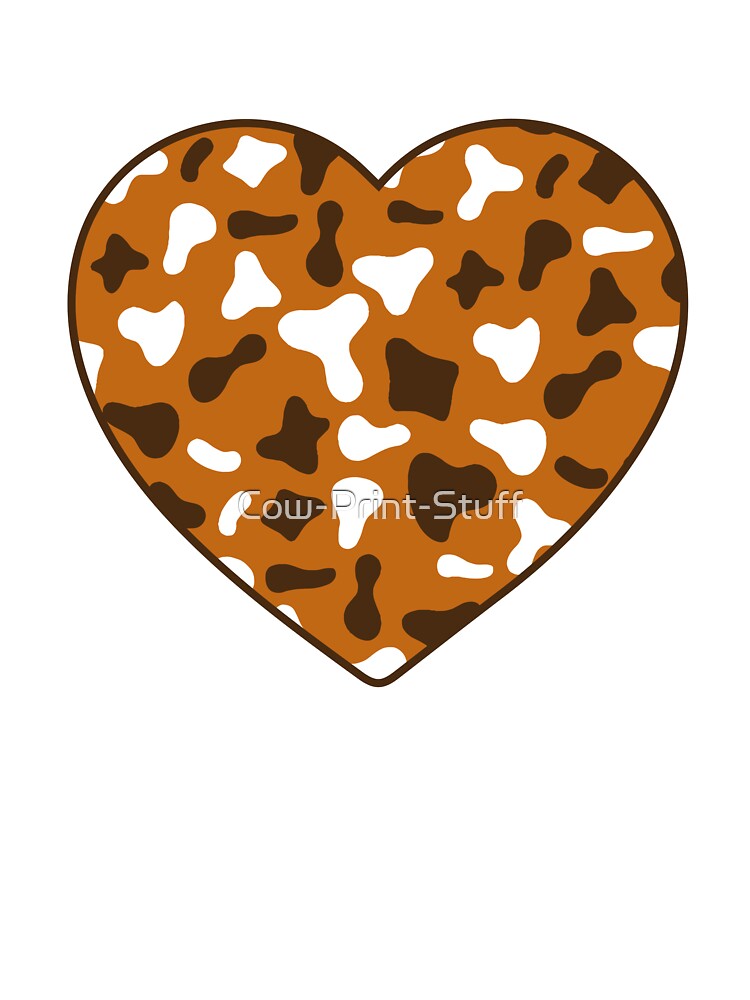 White Brown Cow Pattern on Caramel Cowhide | Caramel Cow Skin Heart by Cow-Print-Stuff