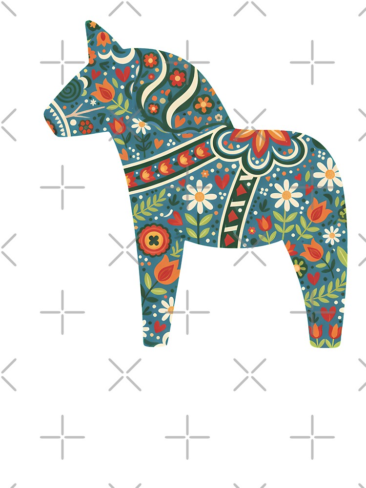 Dark Blue Dala Horse – Scandinavian Folk Art Fusion by heidiannemorris © by FOLK ART FUSION by heidiannemorris