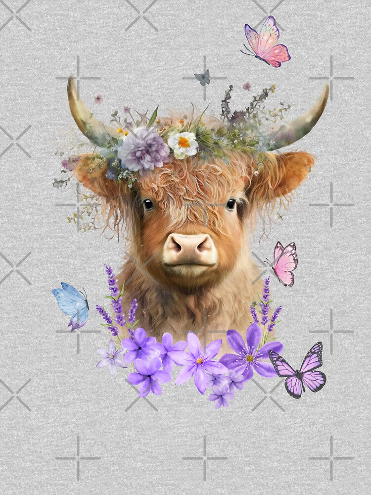 Highland Cow with Flowers by caseluv