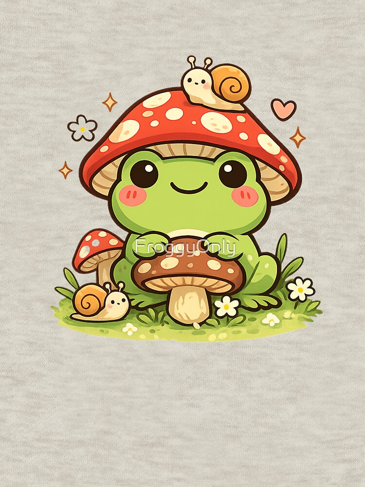 Frog under a mushroom hat with his snail friends by FroggyOnly