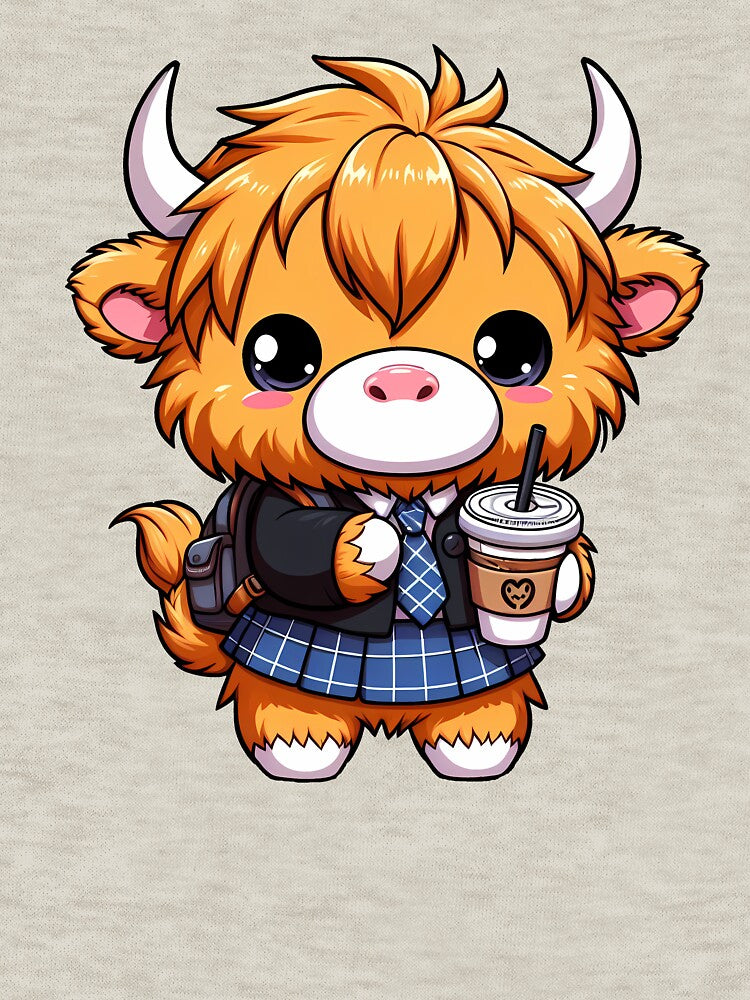 Fluffy Baby Highland Cow Drink Coffee by Funny Vintage Stickers And T-Shirts