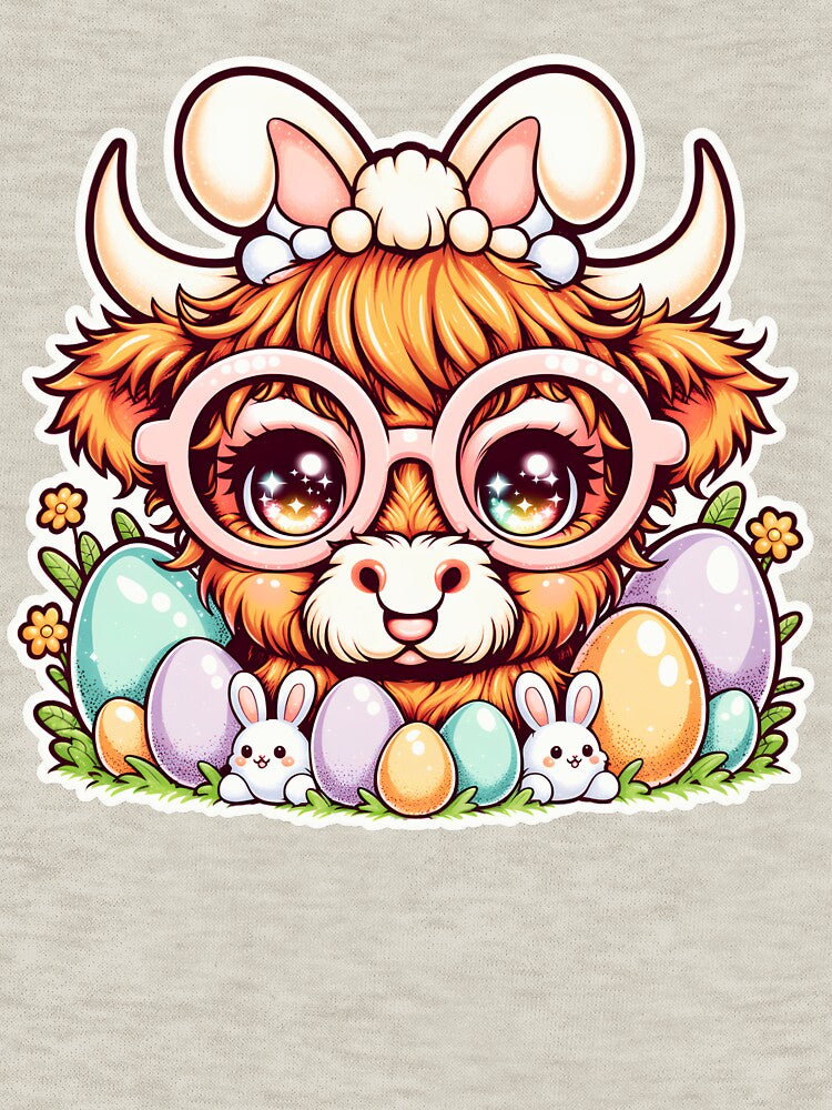 Cute Highland Cow Easter, Hello Spring, Easter Cow with Bunny Ears – Cute Kawaii Easter by ArcticFoxStudio