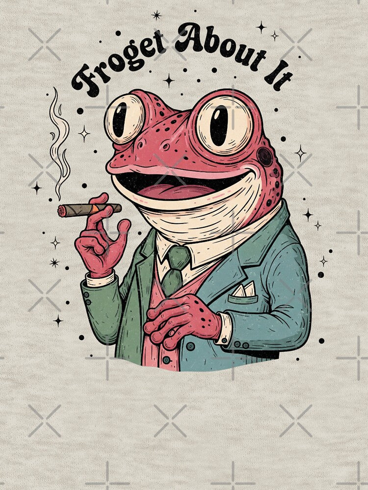 Forget about it, frog, punny, gangster, pun, meme, funnyfits70, Humor, Funny, retro, vintages, funny quotes, animal humor, by FunnyFits70