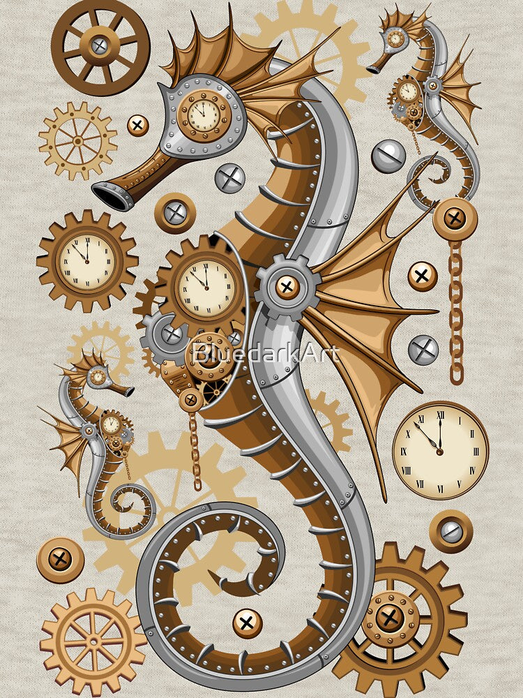 Steampunk Seahorse Vintage Surreal Art by BluedarkArt