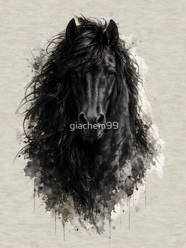 Majestic Friesian Horse Portrait Art by giachem99