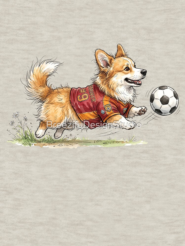 Cute Watercolor Corgi Puppy Soccer Player Number 9 Jersey by BreezifyDesignStudio