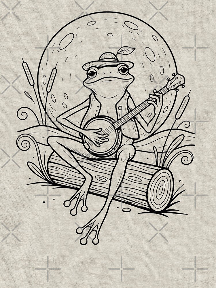Cute Frog Playing Banjo Under Moonlight by PixelQ