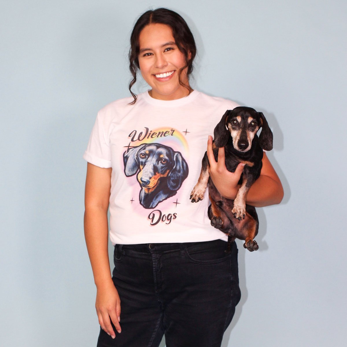 rainbows and wiener dogs unisex tee | black and tan